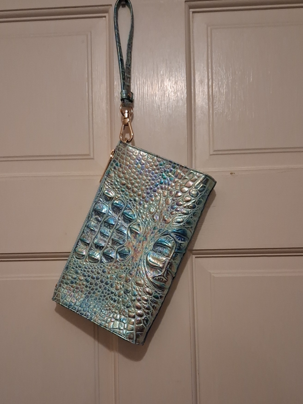 Brahmin Daisy Wonderland.melbourne.blue Leather Wristlet or Clutch. I
